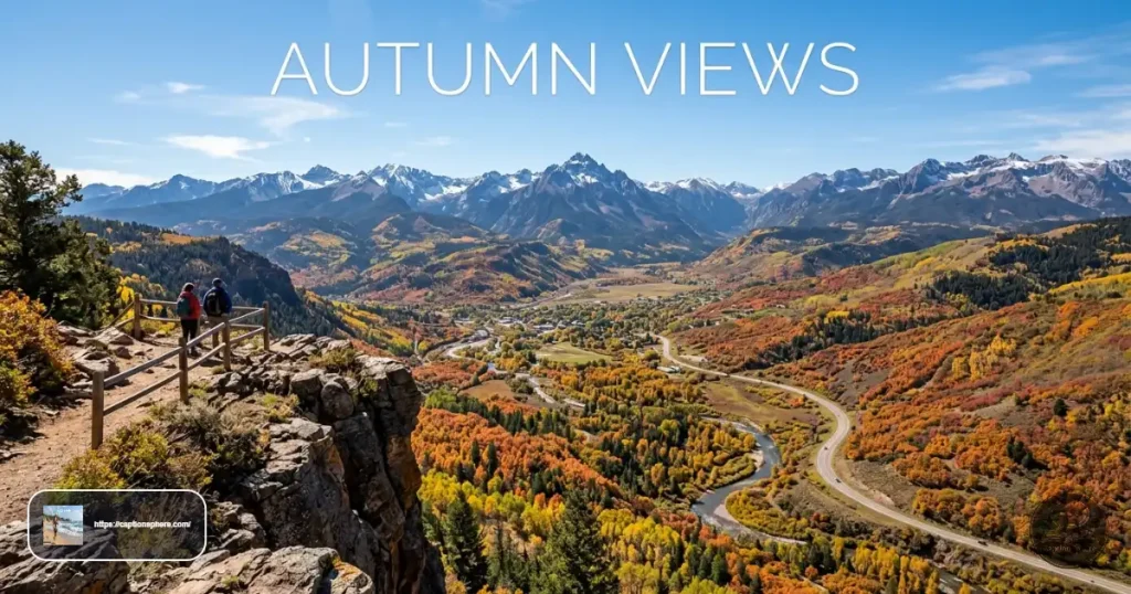 Scenic mountain landscape covered with colorful autumn trees.