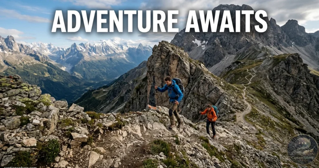Traveler climbing rocky terrain with scenic mountain backdrop.