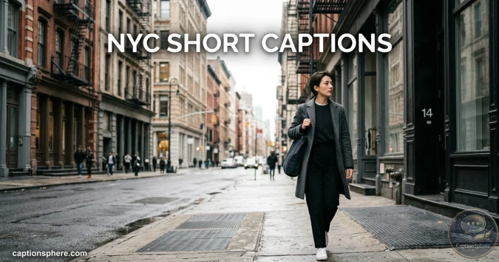 Person walking through New York street with buildings