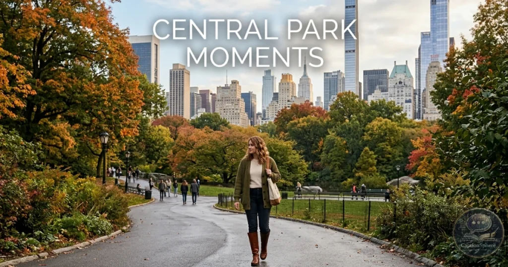 Person walking through Central Park with trees and pathways