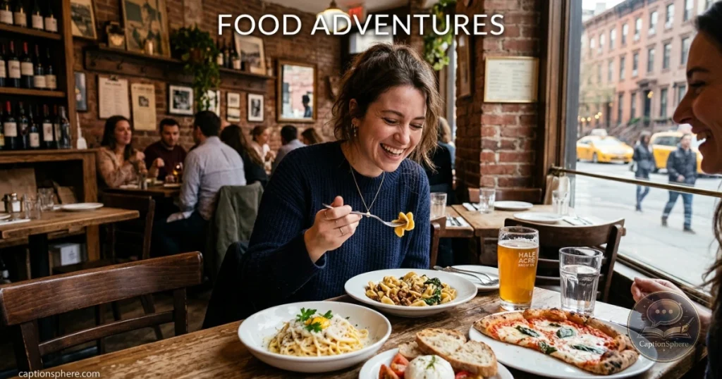 Person enjoying New York food at a city restaurant