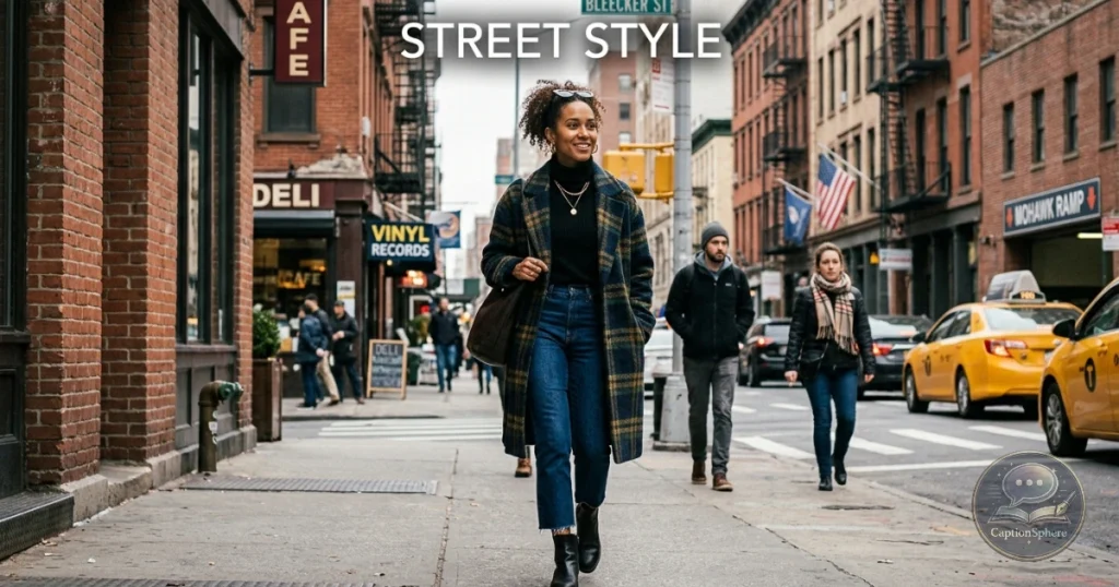 Person posing in fashionable outfit on New York street