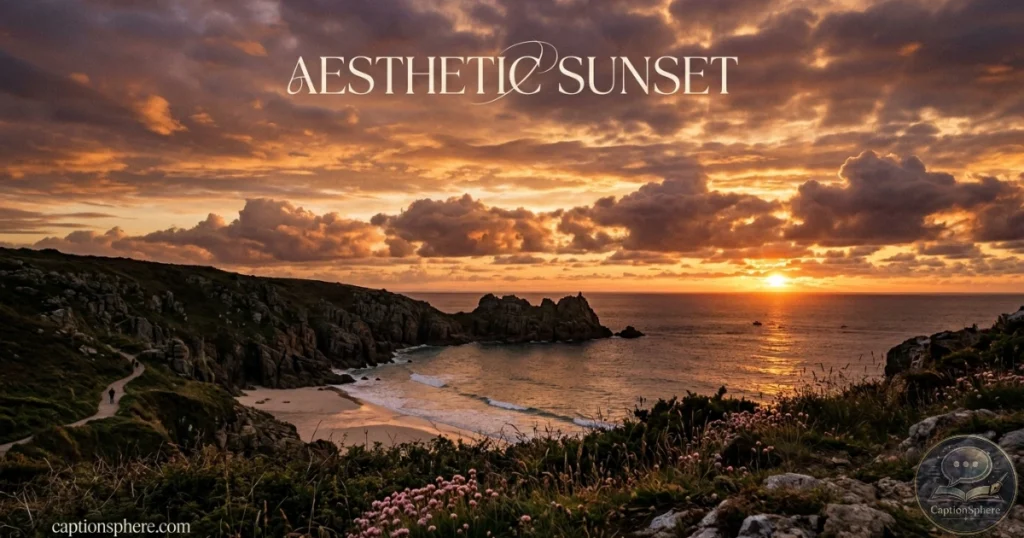 Colorful sunset sky above scenic landscape