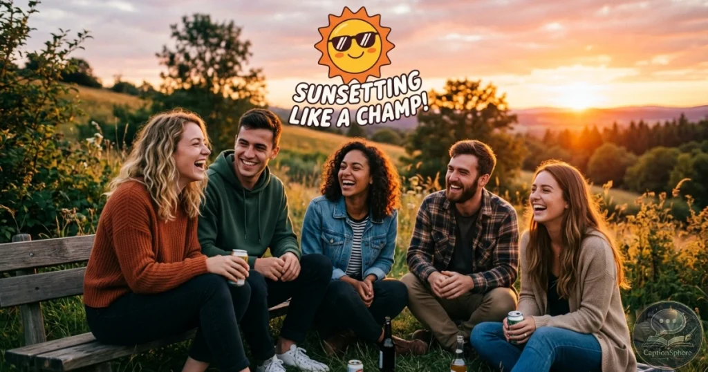 Friends enjoying sunset outdoors together