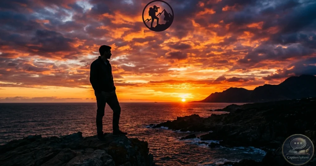 Silhouette person against colorful sunset sky