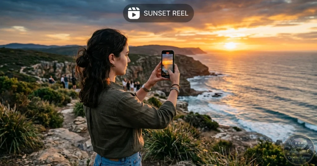 Person recording sunset outdoors with phone