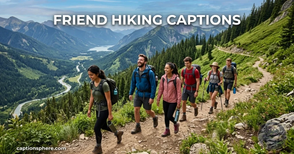 Group of friends hiking along scenic outdoor path