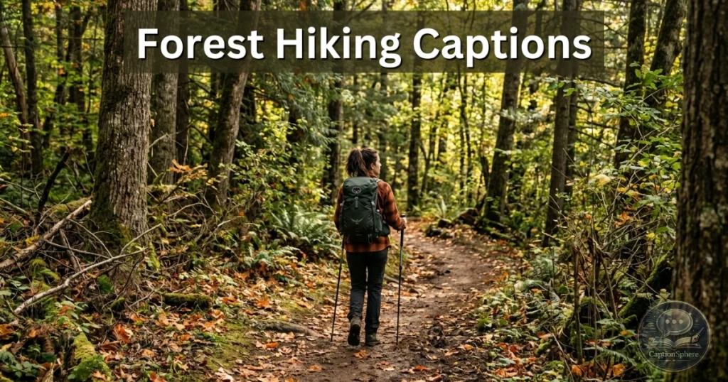 Person exploring green forest hiking trail