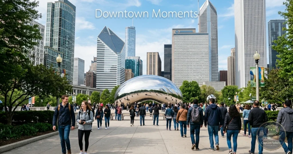 Visitors walking near Millennium Park in downtown Chicago