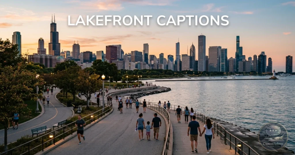 People enjoying Chicago lakefront with skyline background
