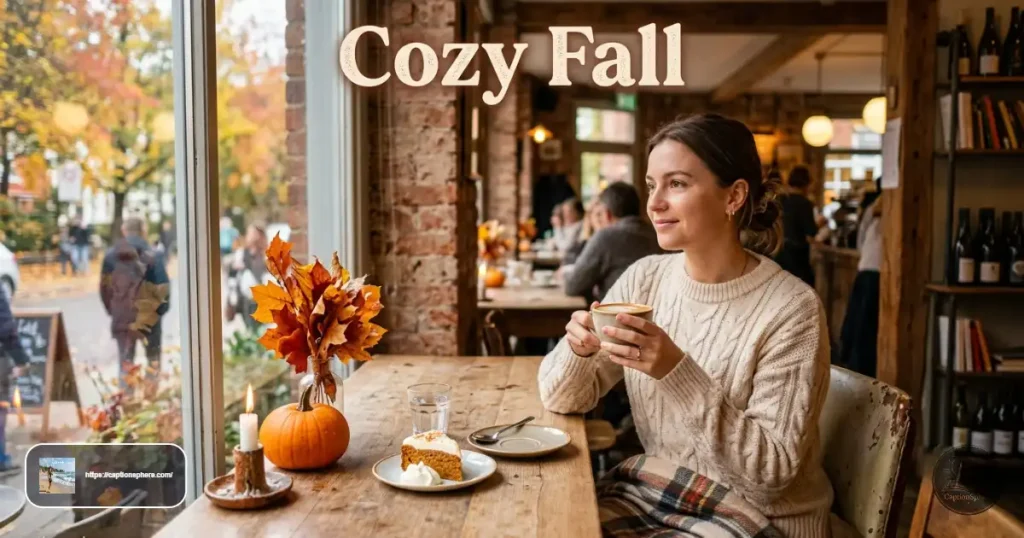 Person holding a warm coffee beside a window during autumn.