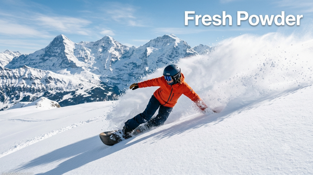 Snowboarder making fresh tracks through untouched powder on a sunny morning.