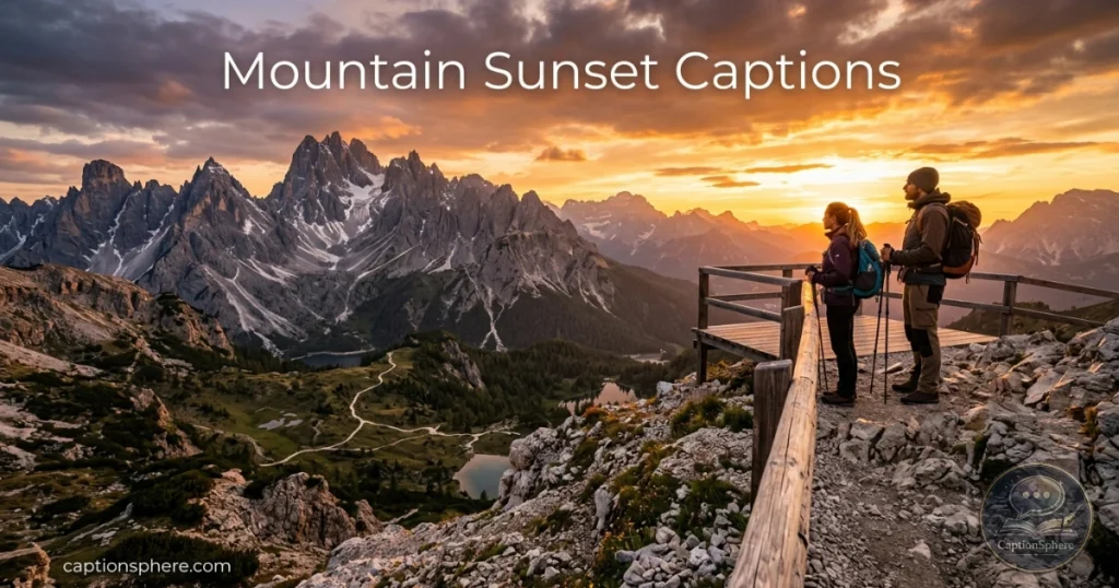 Hikers viewing sunset over mountain peaks