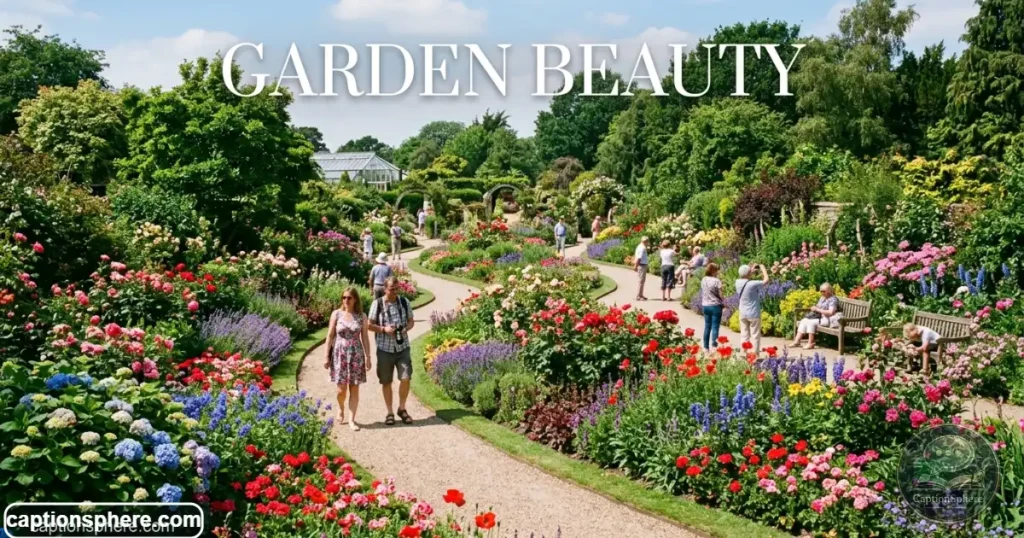Beautiful botanical garden filled with colorful flower beds.
