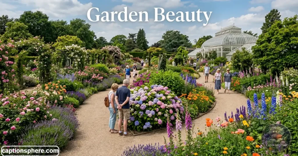 Beautiful botanical garden filled with colorful flower beds.