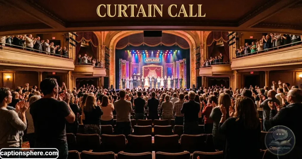 Audience applauding at the end of a Broadway performance.