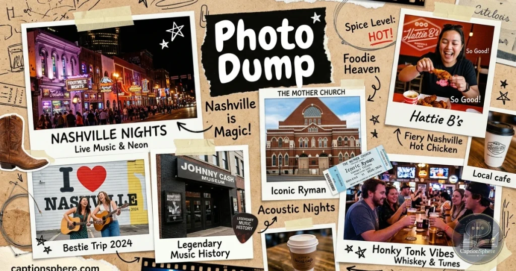 Traveler taking multiple photos around famous Nashville attractions.