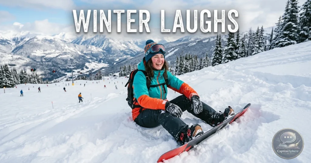 Snowboarder laughing after falling into soft snow on the slope.