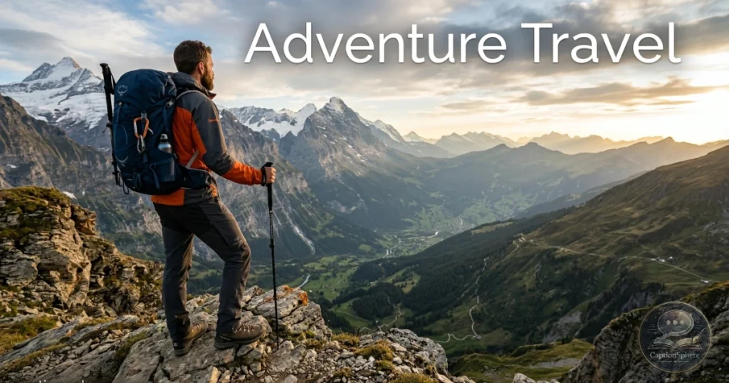 Hiker standing near mountains during outdoor vacation