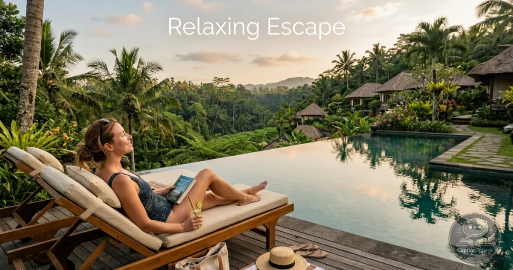 Traveler relaxing beside pool at tropical resort