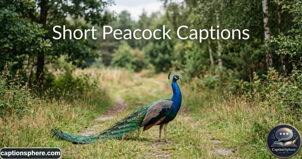 Peacock standing alone on a quiet grassy path