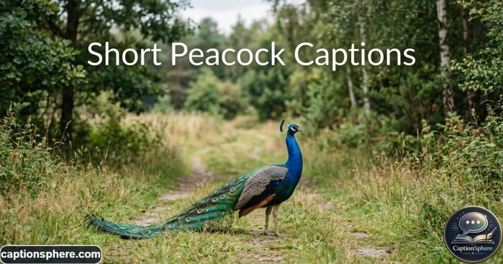 Peacock standing alone on a quiet grassy path