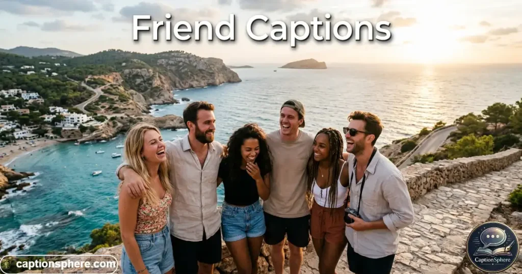 Friends posing together during Ibiza vacation outdoors