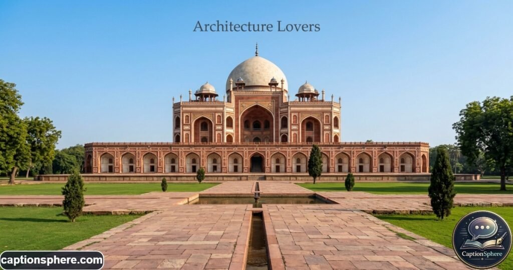 Symmetrical view of Humayun’s Tomb arches and central dome from the garden