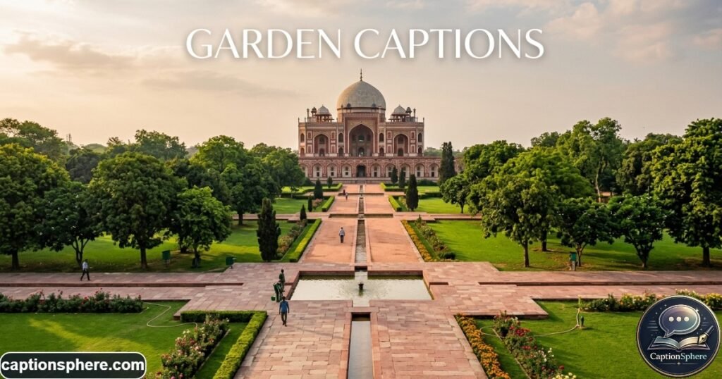 Green garden pathways leading toward Humayun’s Tomb under a clear sky