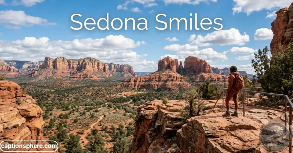 Visitor overlooking Sedona's famous red rock formations on a sunny day.