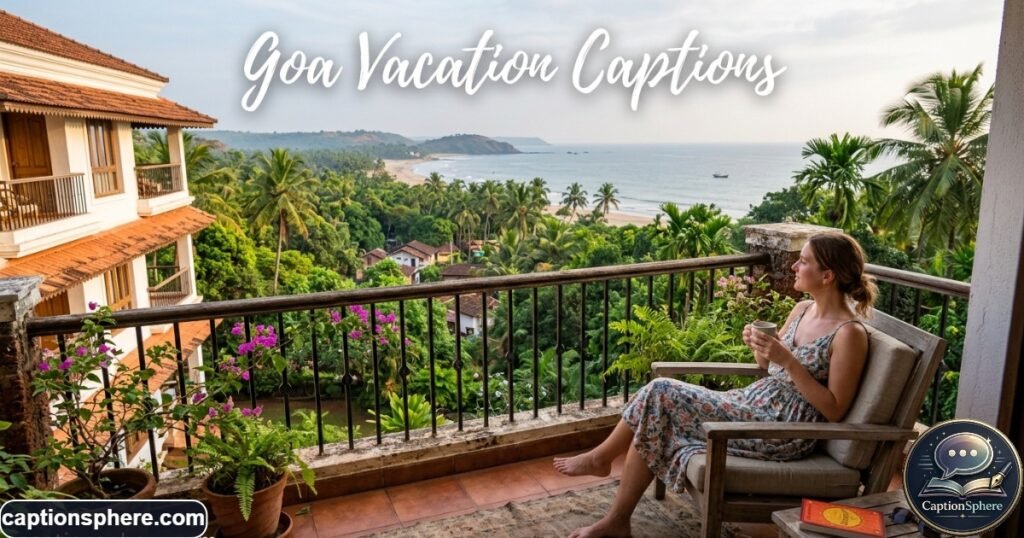 Traveler relaxing on a Goa hotel balcony overlooking tropical greenery