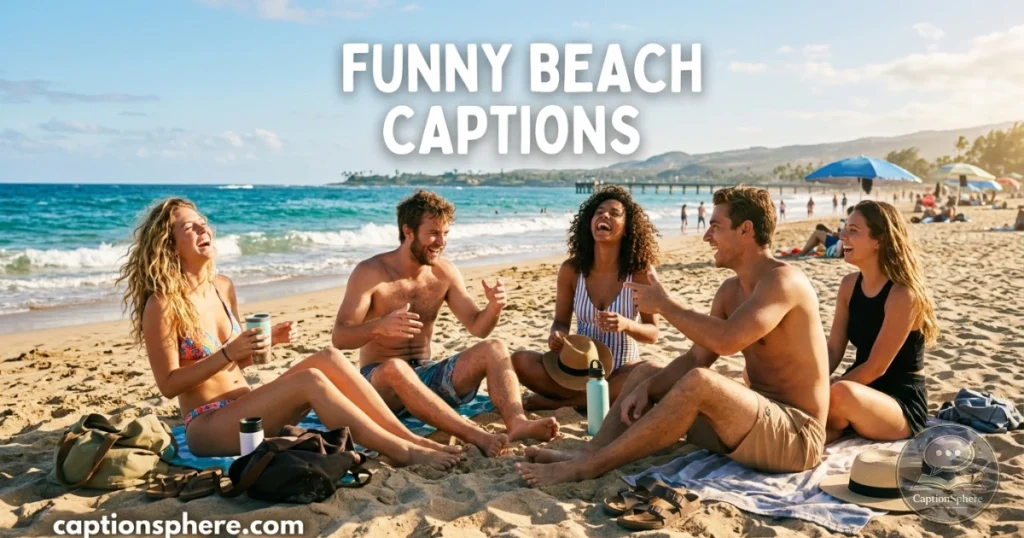 Friends laughing together beside ocean waves