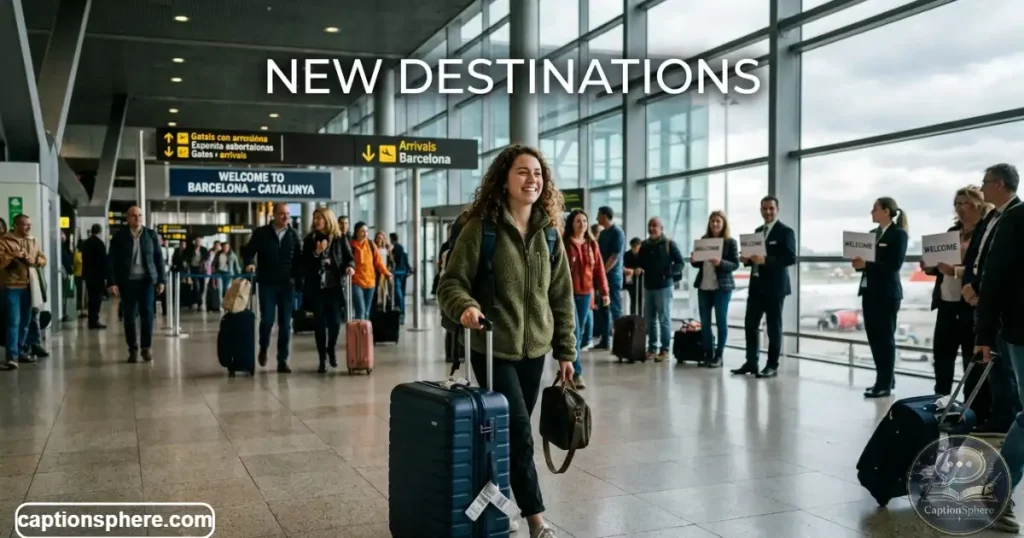 Traveler arriving at destination airport with suitcase
