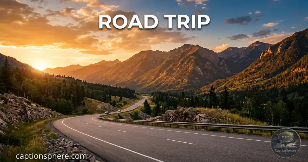 Car driving along a winding mountain highway at sunset.
