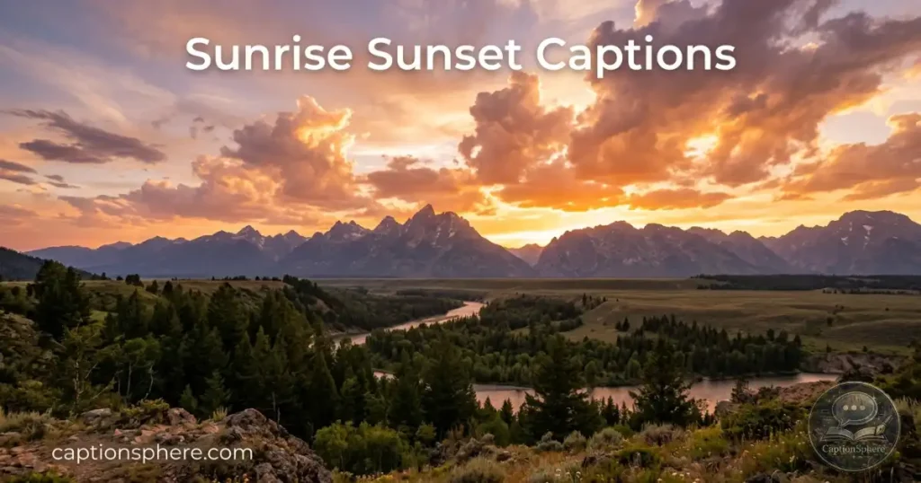 Sunset over mountains with glowing sky and natural landscape