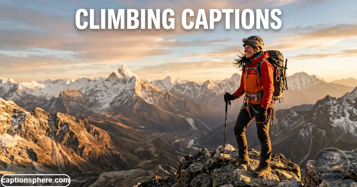 Climber standing on mountain summit overlooking scenic landscape