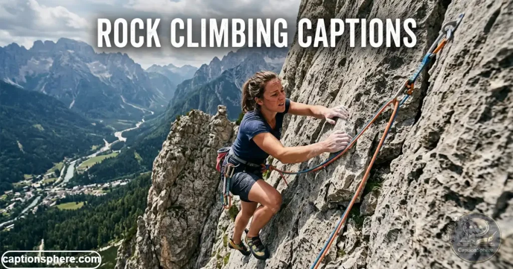 Climber ascending rocky cliff face outdoors