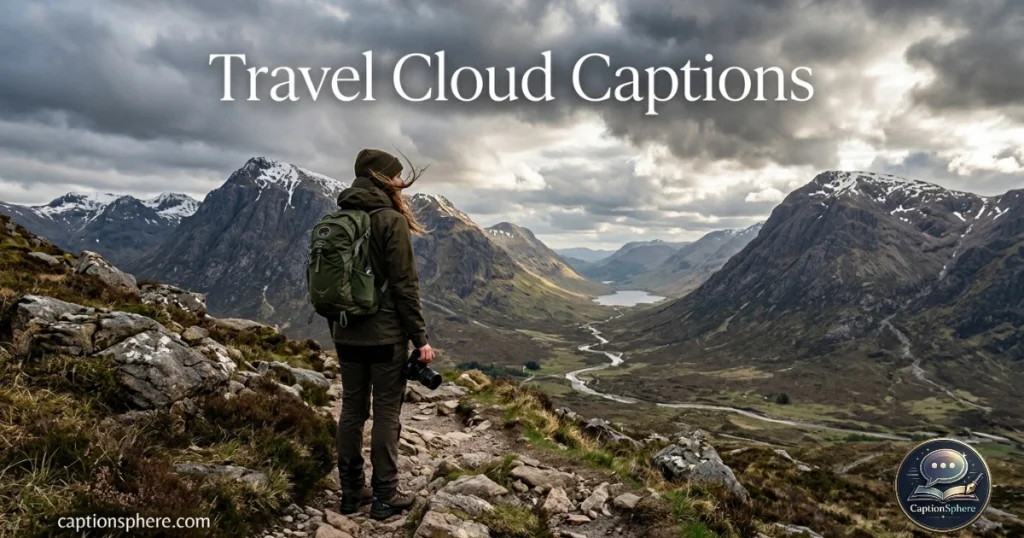 Traveler viewing clouds above mountain landscape