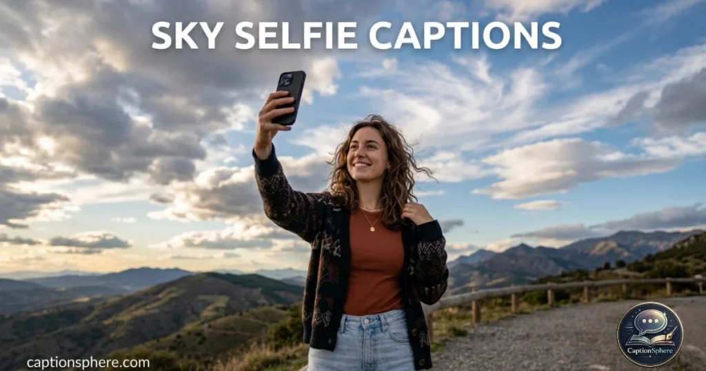 Person taking selfie beneath cloudy sky outdoors