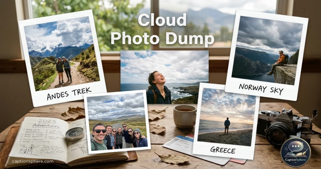 Photo collage showing outdoor moments and clouds
