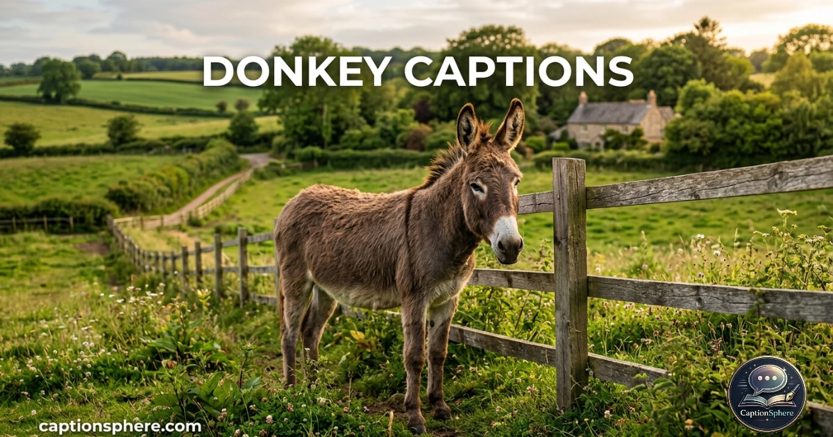 Donkey standing in green field near wooden fence