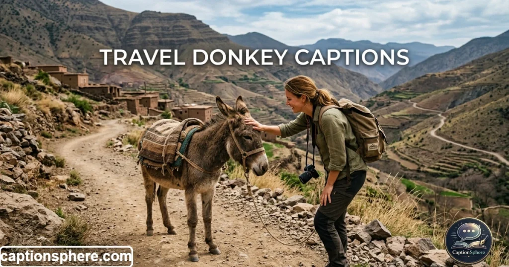 Person taking selfie beside friendly donkey outdoors