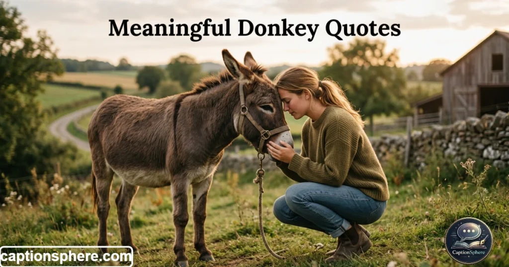 Donkey standing peacefully beside person outdoors