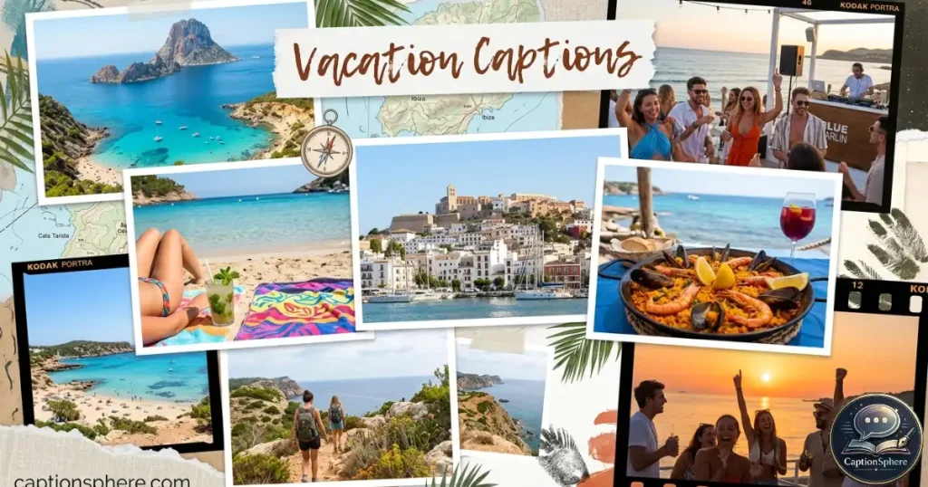 Travel photos showing Ibiza beach food and scenery moments