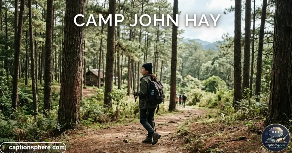 Traveler walking beneath tall trees at Camp John Hay in Baguio