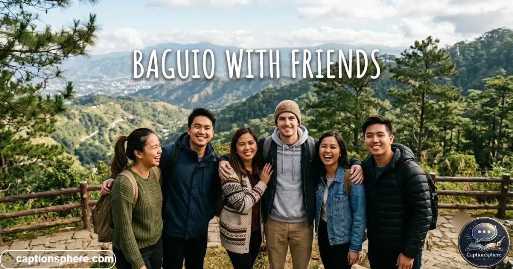Group of friends posing together during a Baguio sightseeing trip