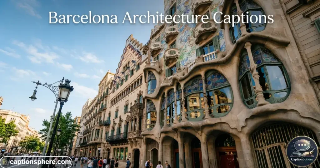 Close view of ornate Barcelona architecture with curved forms and colorful details