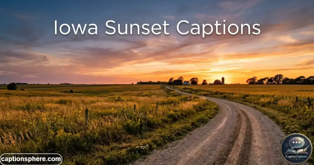 Golden sunset spreading across Iowa fields beside a rural road