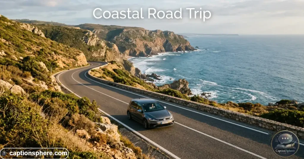 Car traveling along a scenic Portuguese coastal road overlooking the ocean