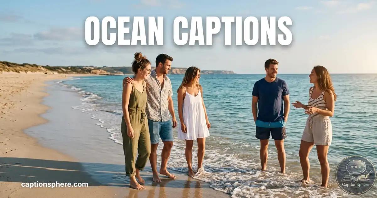 Friends standing beside blue ocean water during a sunny beach afternoon